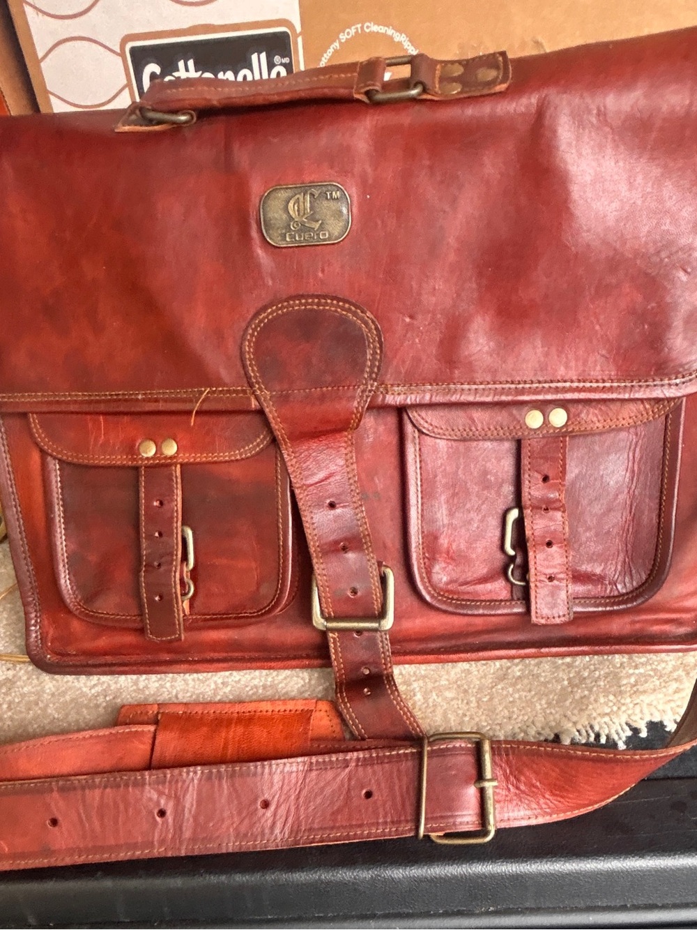 QUALITY Mens Cuero 18" Brown Leather Vintage Messenger Bag Office Laptop Pockets